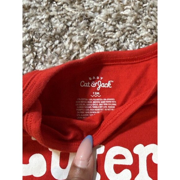 Cat & Jack Baby Valentine Romper “Cuter Than Cupid” Red 12M Long Sleeve - Picture 7 of 7